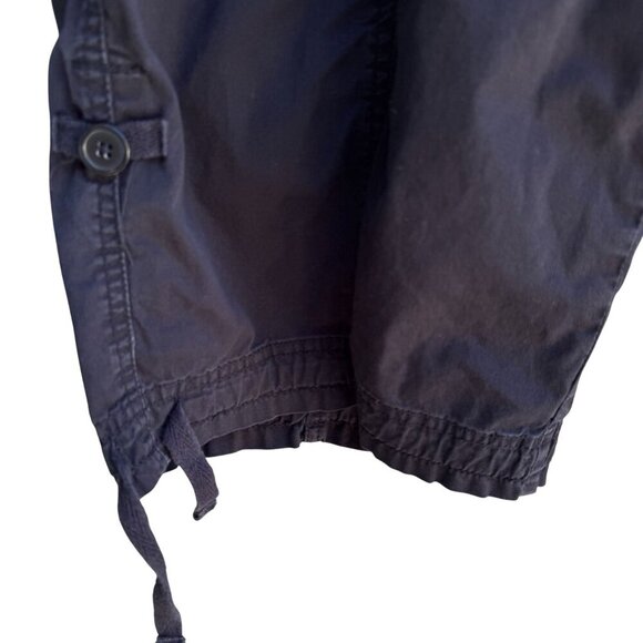 ZD Premium Womens Black Button Pockets Drawstring Hem Cropped Cargo Pants 20 - Picture 6 of 9